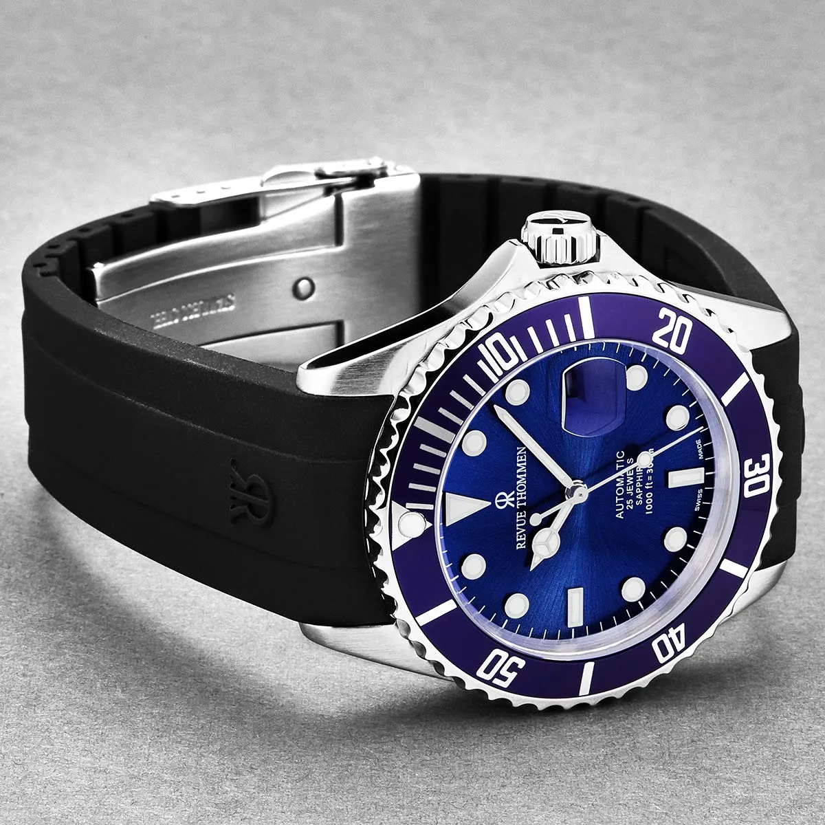 Revue Thommen Men's 'Diver' Blue Dial Rubber Strap Swiss Automatic Watch  17571.2828