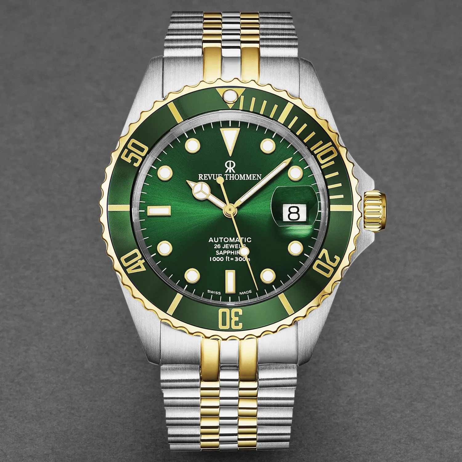 Revue Thommen Men's 'Diver' Green Dial Two Tone Stainless Steel Bracelet Automatic Watch 17571.2244