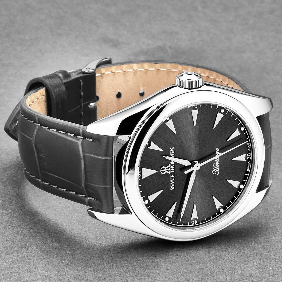 Revue Thommen Men's 'Heritage' Grey Dial Grey Leather Strap Automatic Watch 21010.2522