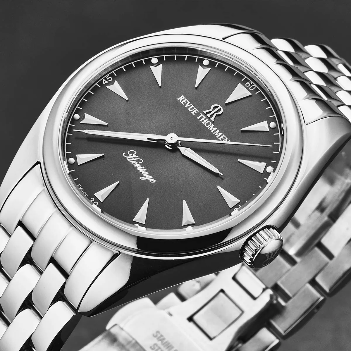 Revue Thommen Men's 'Heritage' Grey Dial Stainless Steel Bracelet Automatic Watch 21010.2122