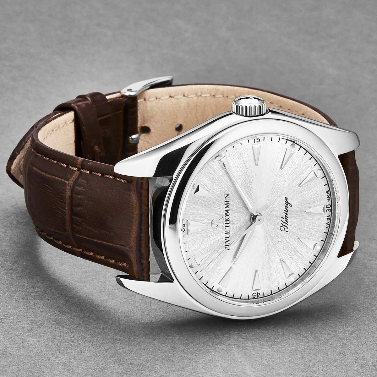 Revue Thommen Men's 'Heritage' Silver Dial Brown Leather Strap Automatic Watch 21010.2533