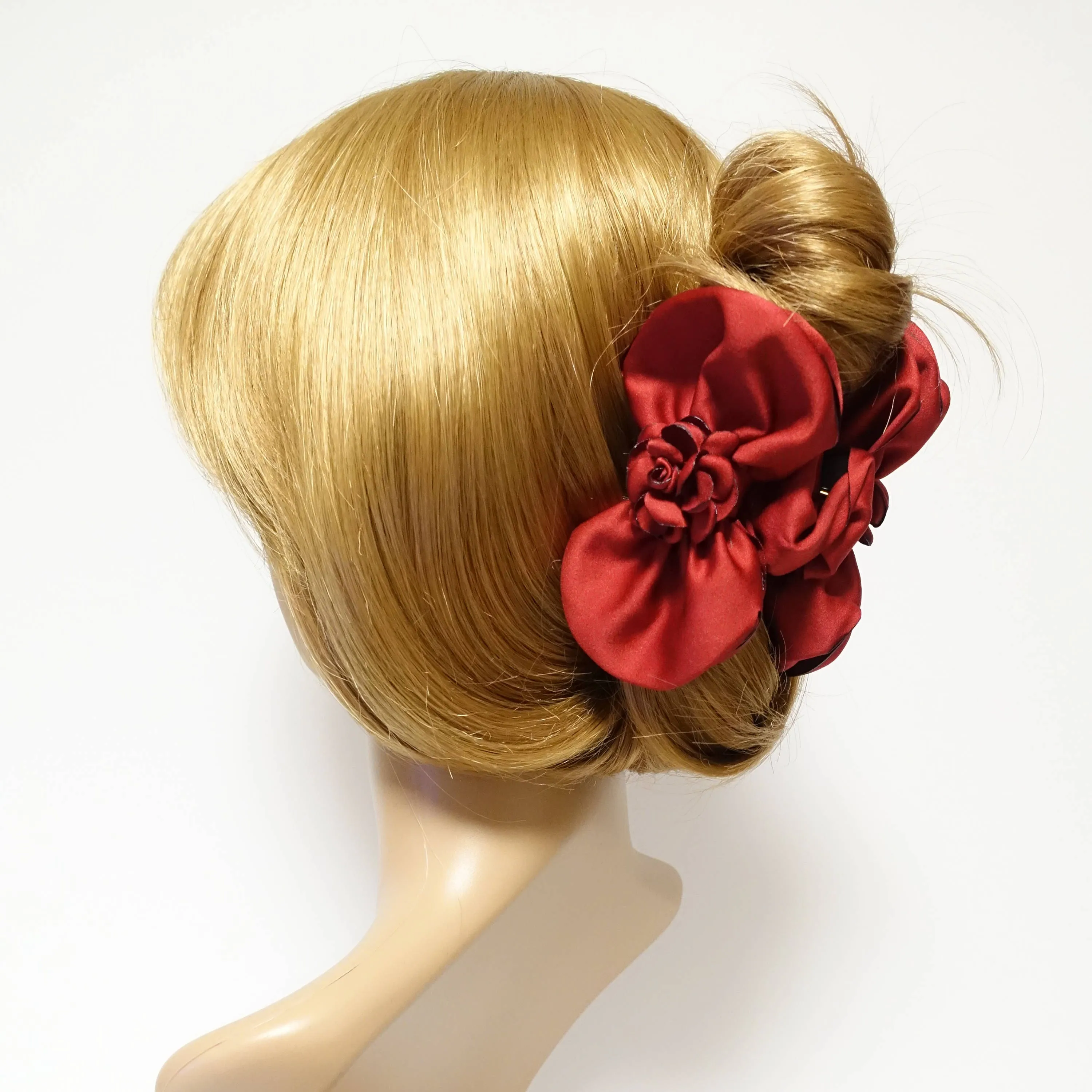 Satin Flower Decorated Multi Layer Bow Hair Claw Clip Women Hair Clamp