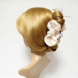 Satin Flower Decorated Multi Layer Bow Hair Claw Clip Women Hair Clamp