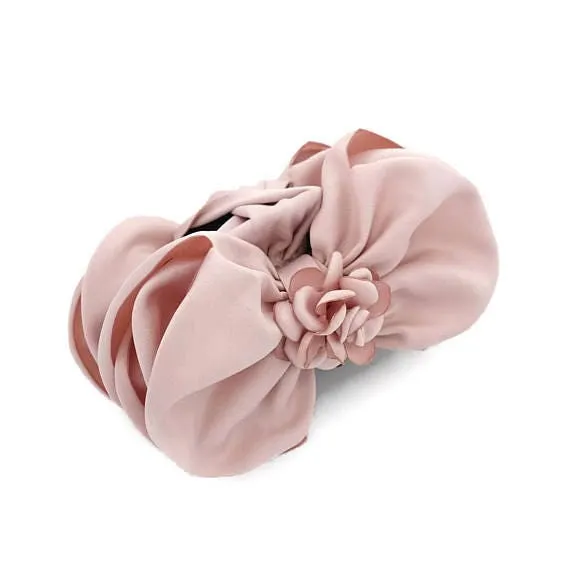 Satin Flower Decorated Multi Layer Bow Hair Claw Clip Women Hair Clamp