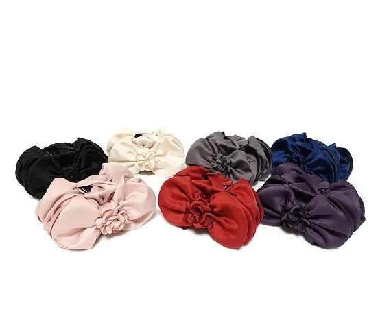 Satin Flower Decorated Multi Layer Bow Hair Claw Clip Women Hair Clamp