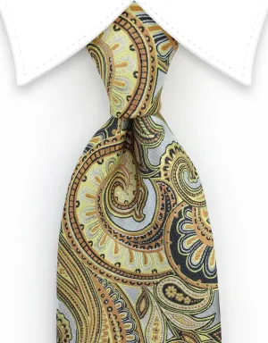 Silver, Gold, Orange & Yellow Paisley Tie