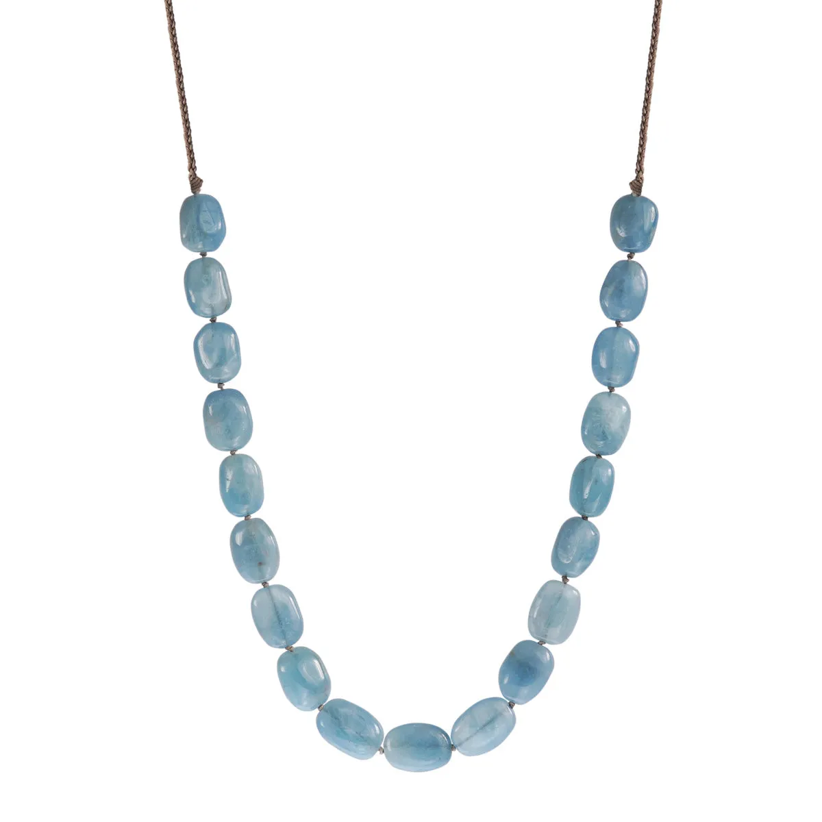 Sterling Silver Knotted Aquamarine Necklace on Cord