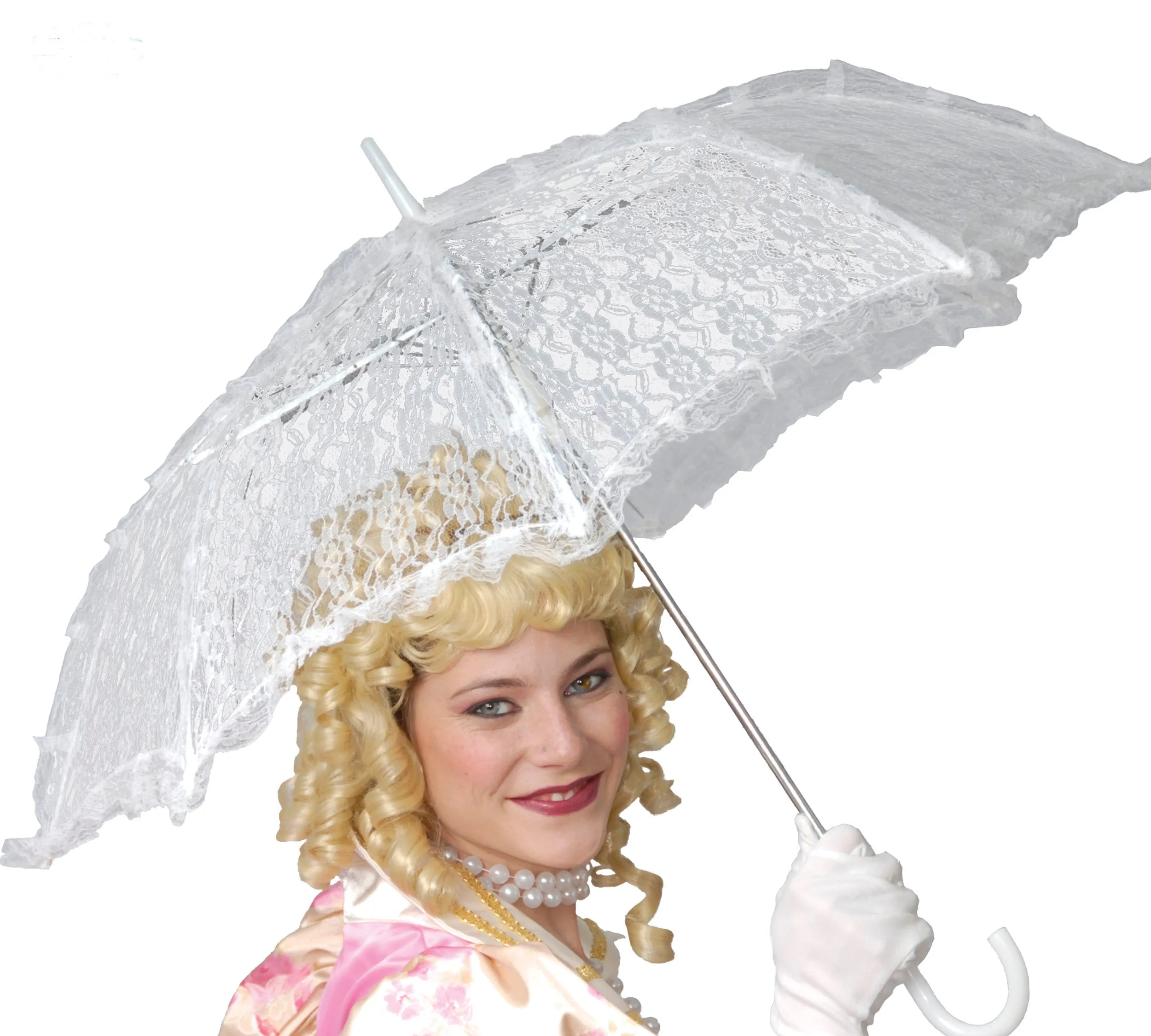 Victorian Edwardian White Lace Parasol Umbrella